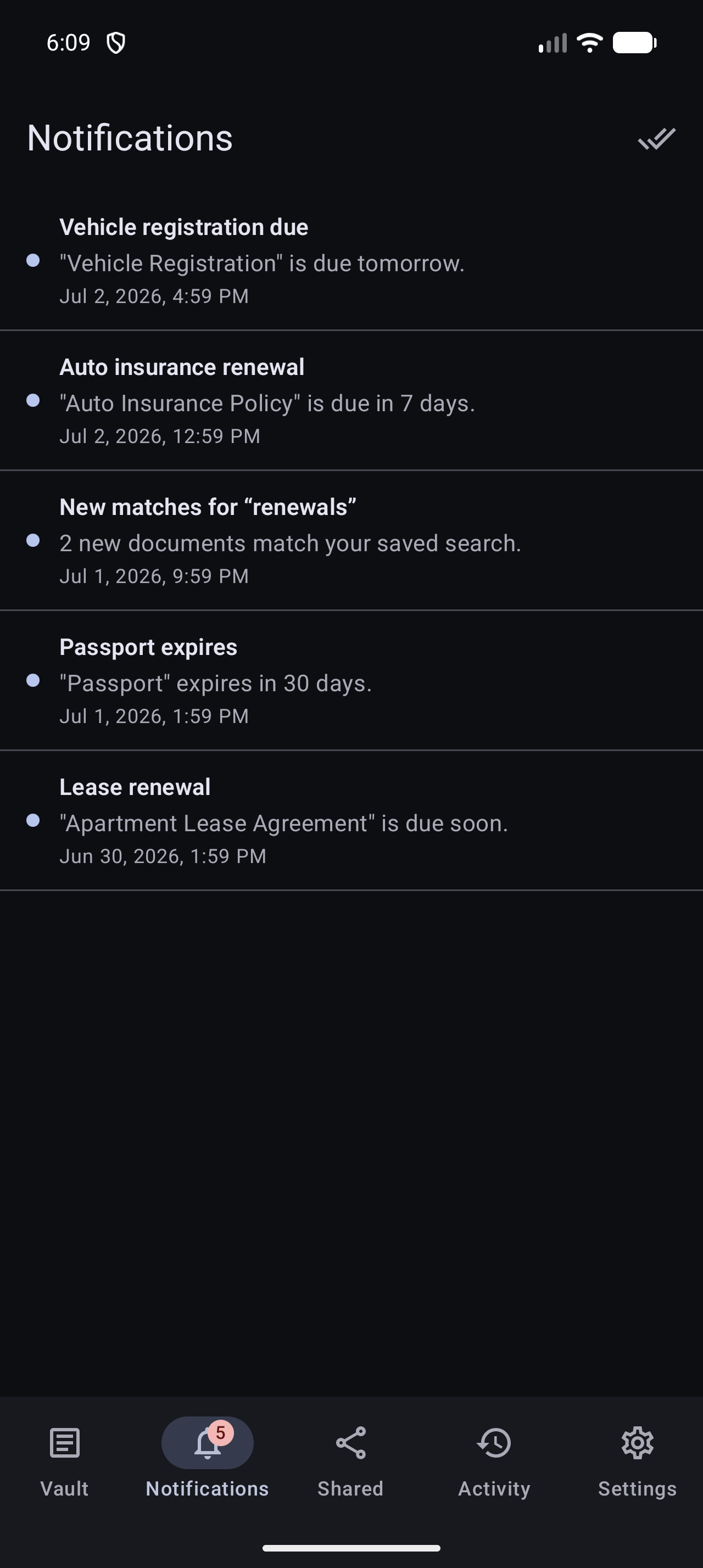 The notification inbox on Stoatify for Android