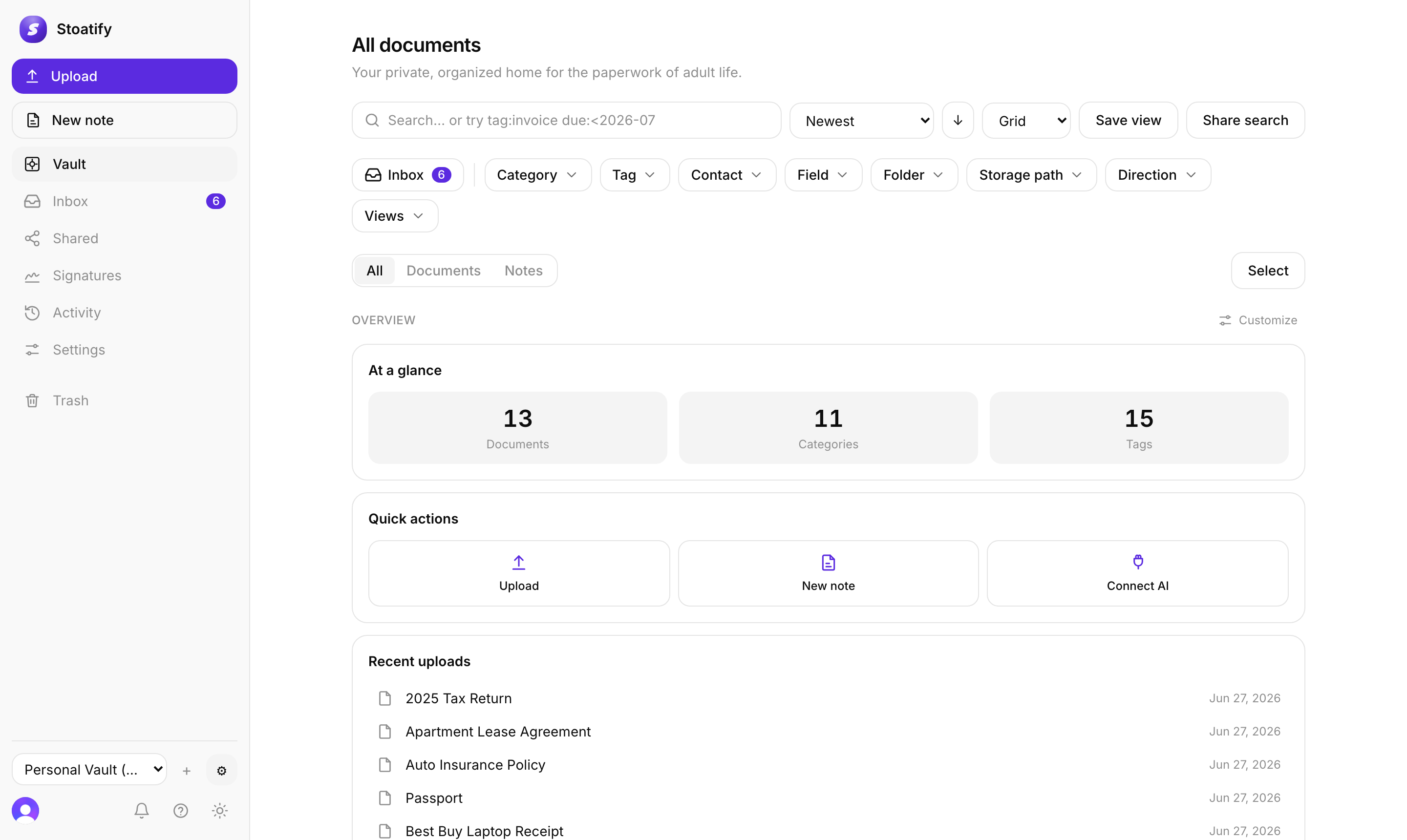 The Stoatify vault, with every file served through the authenticated API
