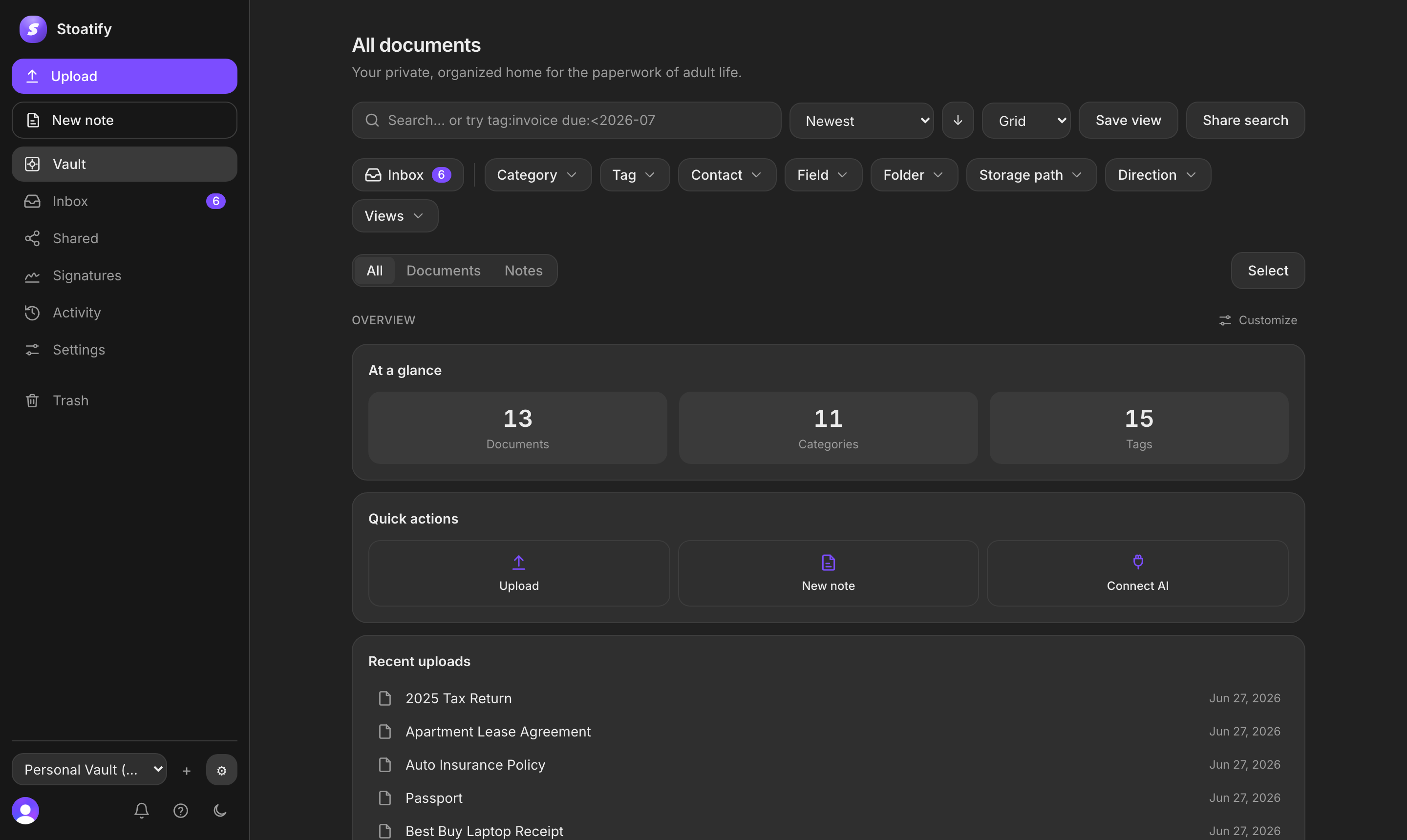 The Stoatify vault, with every file served through the authenticated API