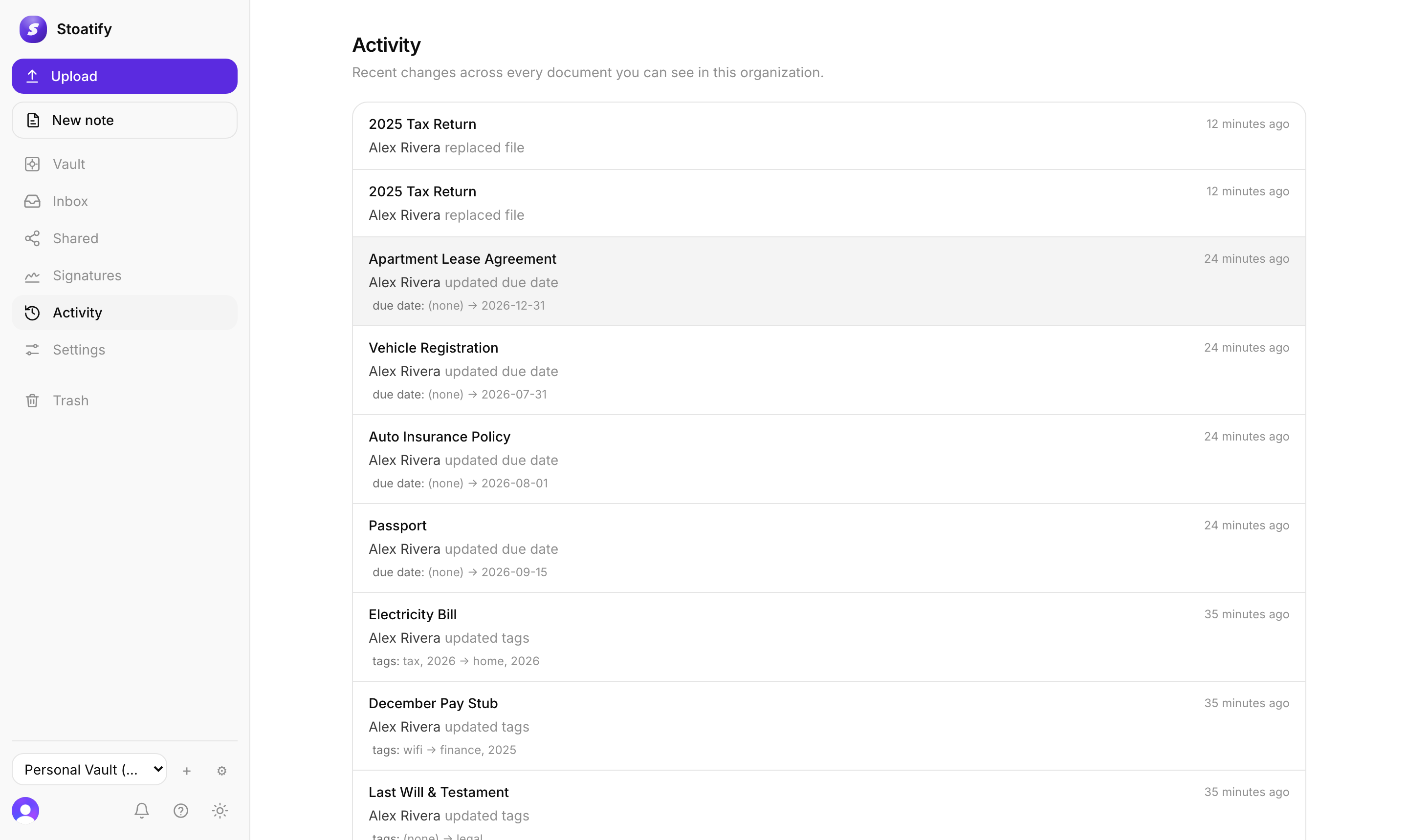 Org-wide activity feed of document and field changes
