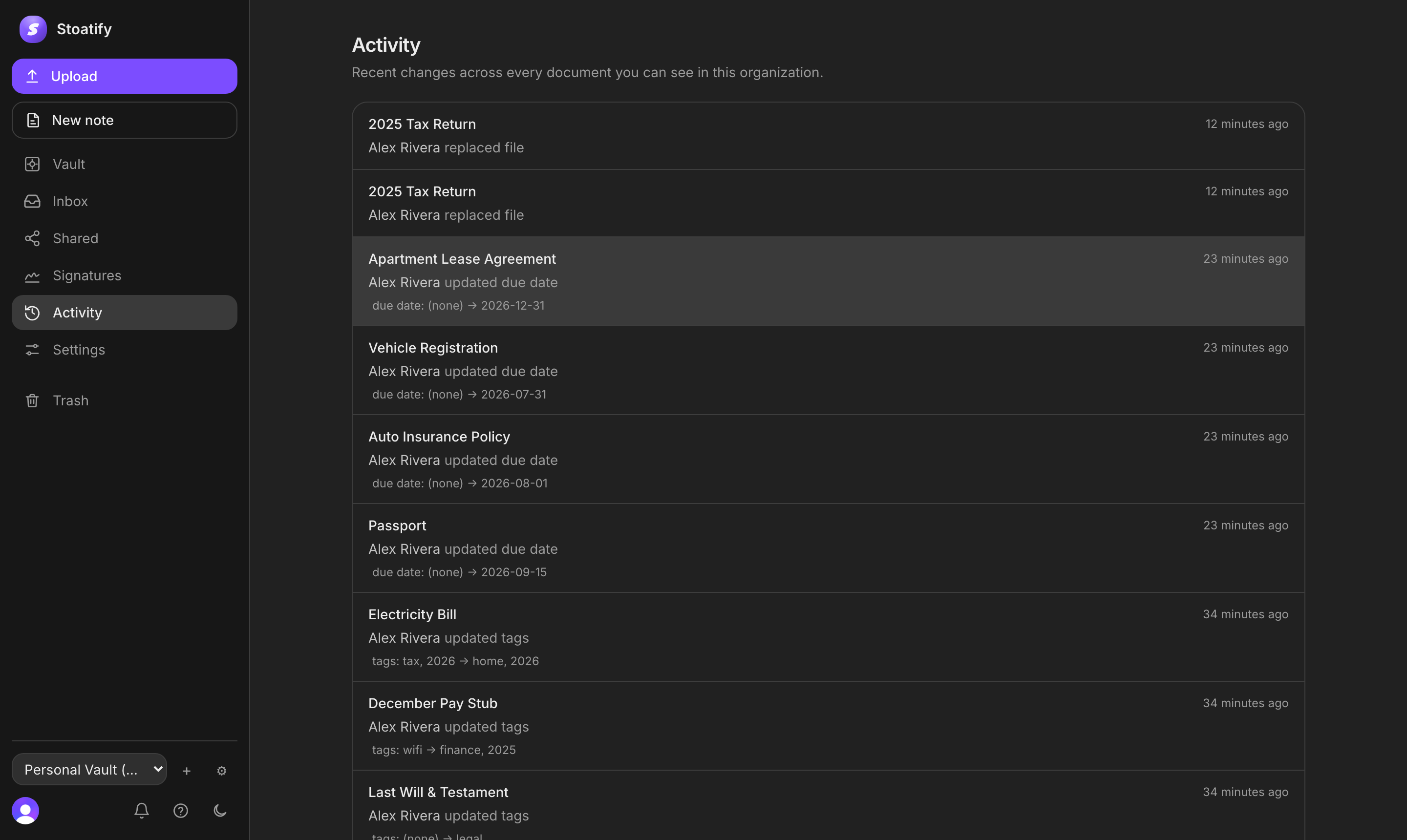 Org-wide activity feed of document and field changes