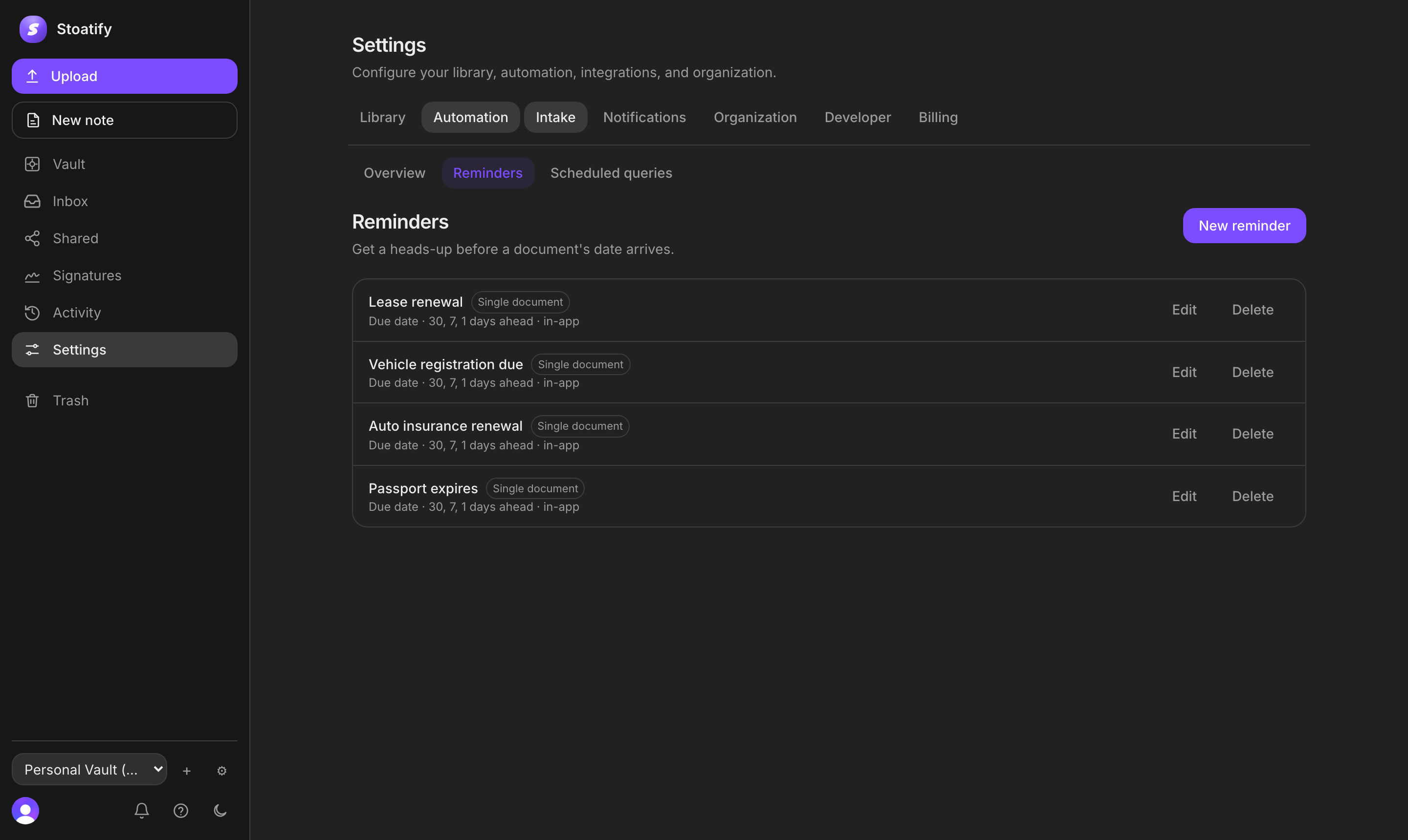 Stoatify reminders for deadlines