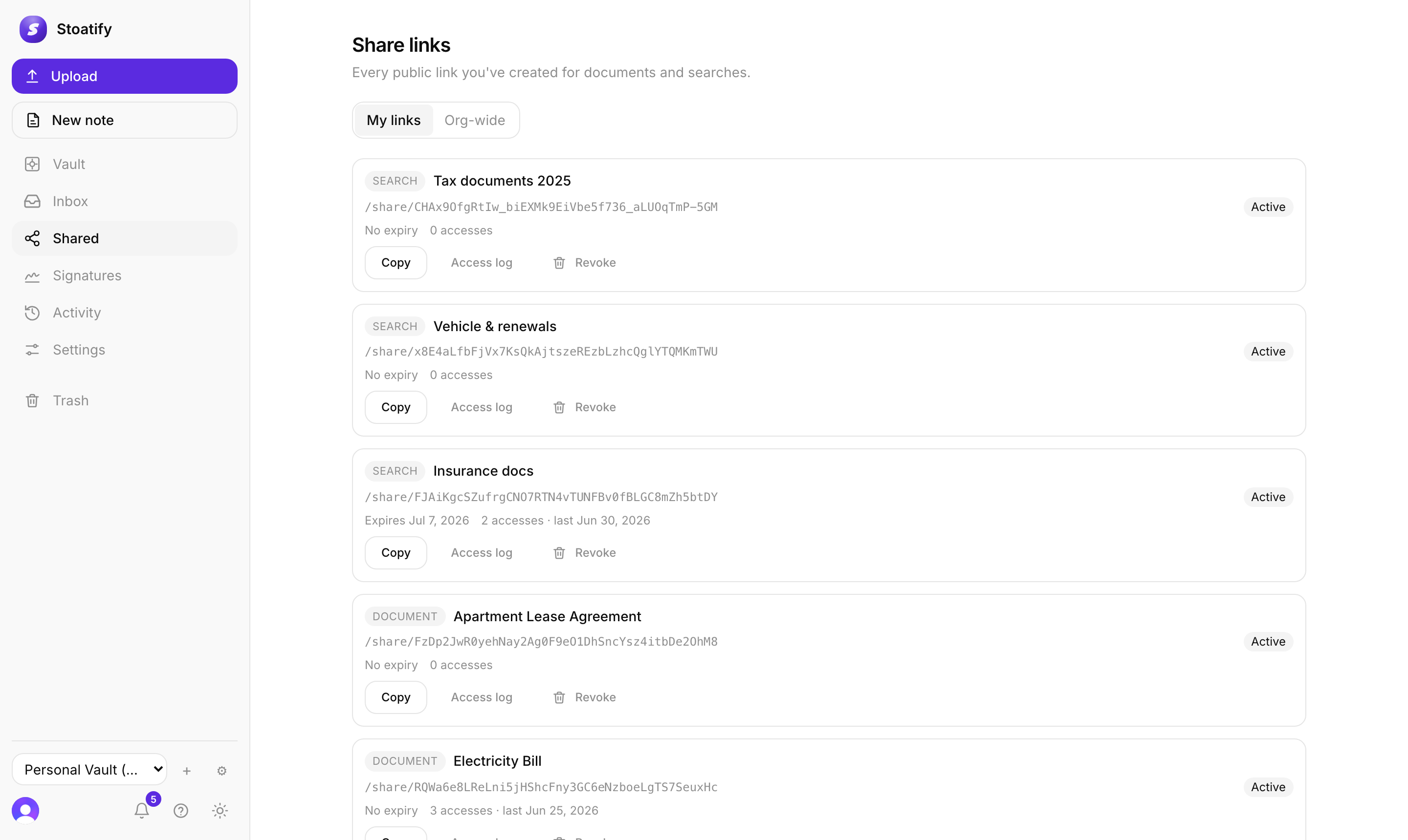 Stoatify secure document sharing