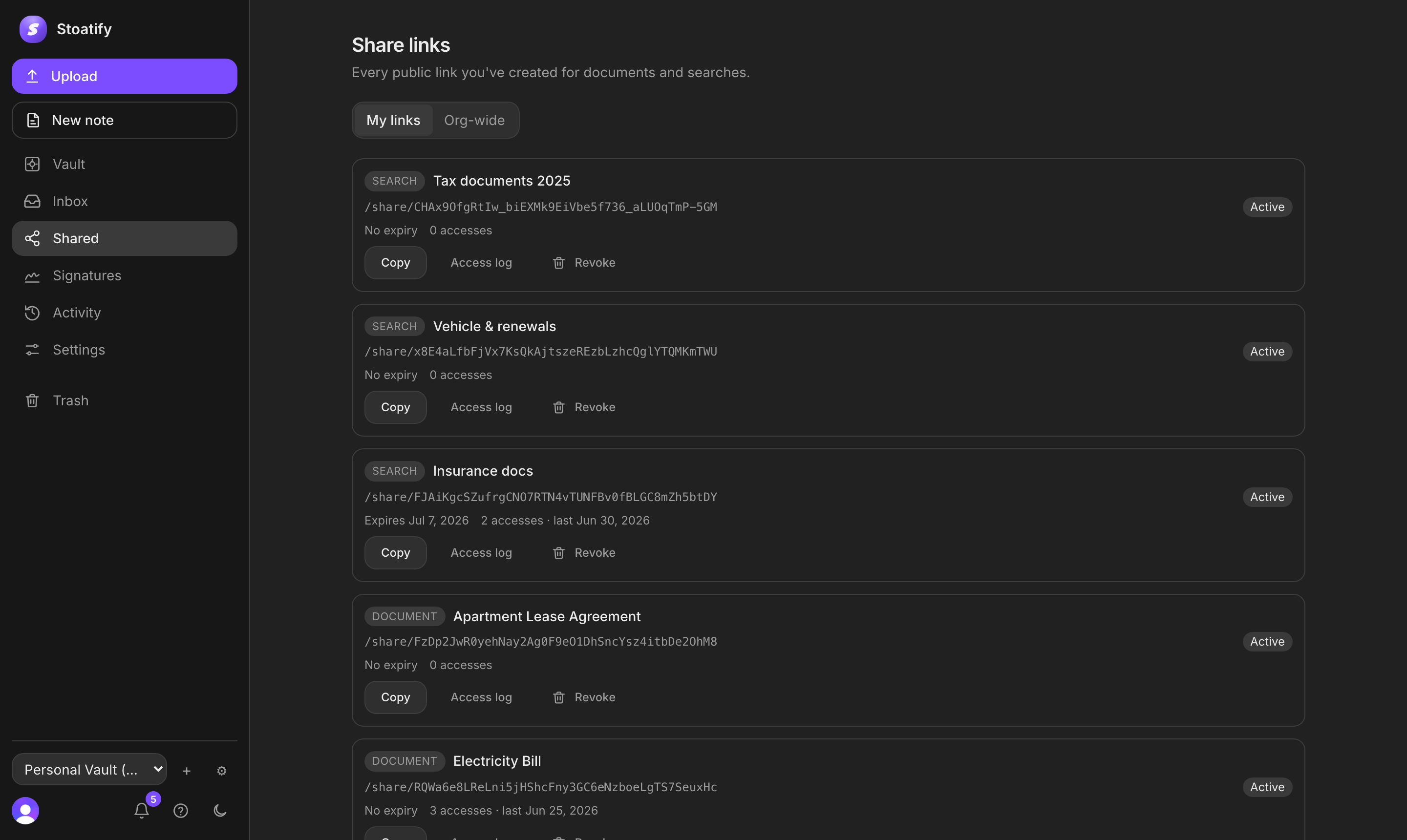 Stoatify secure document sharing