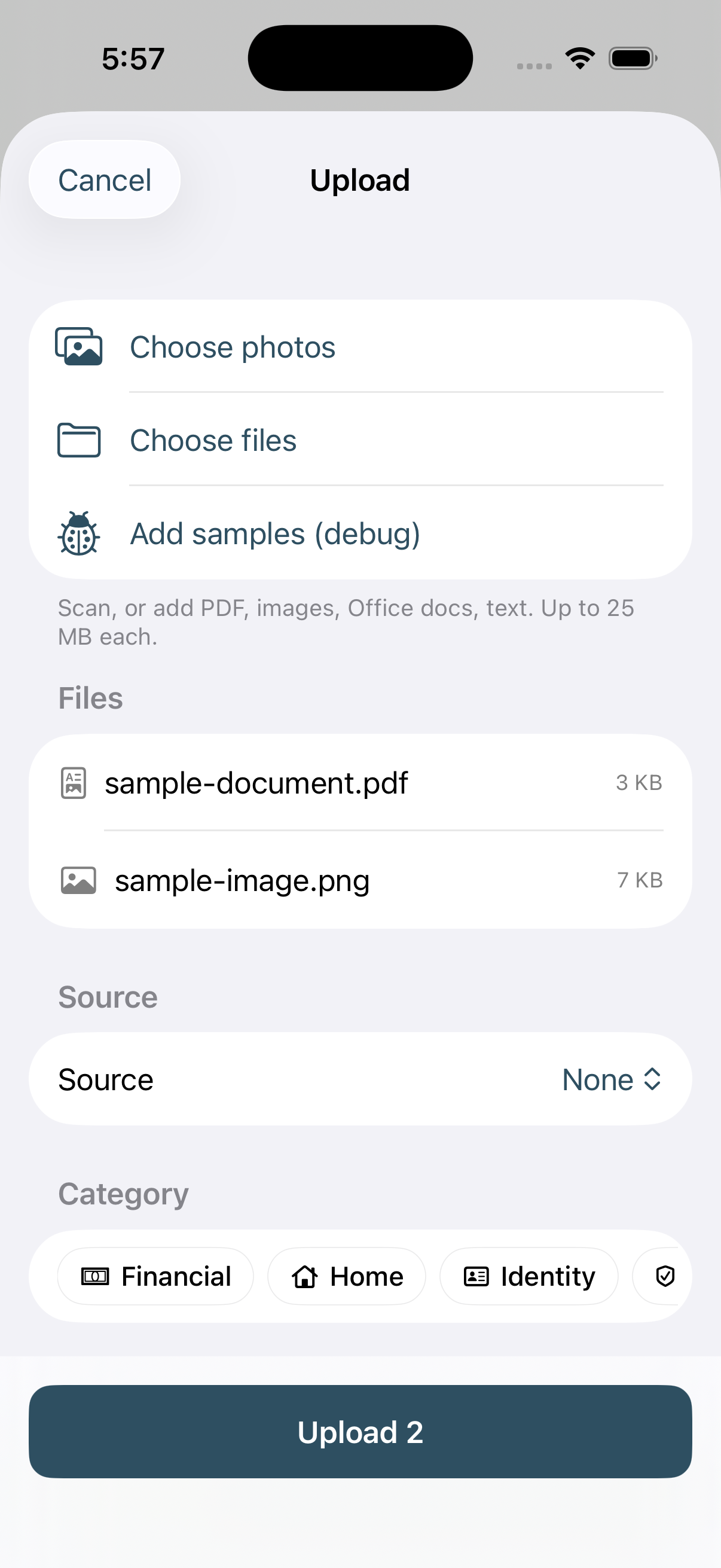 Uploading documents on iPhone