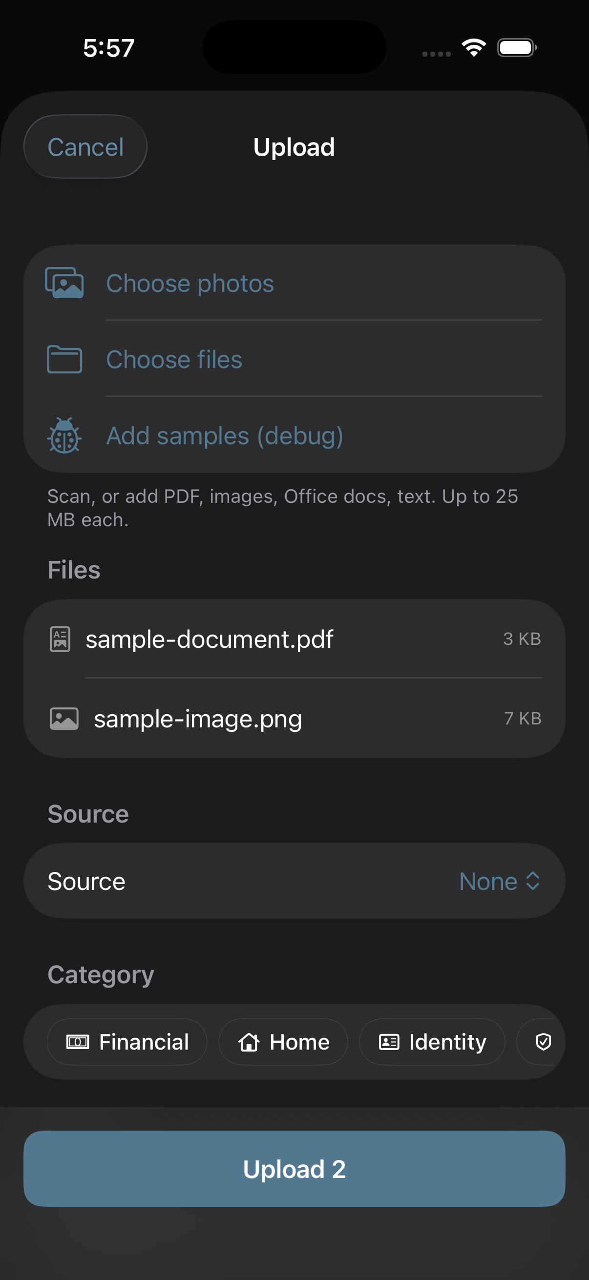 Uploading documents on iPhone