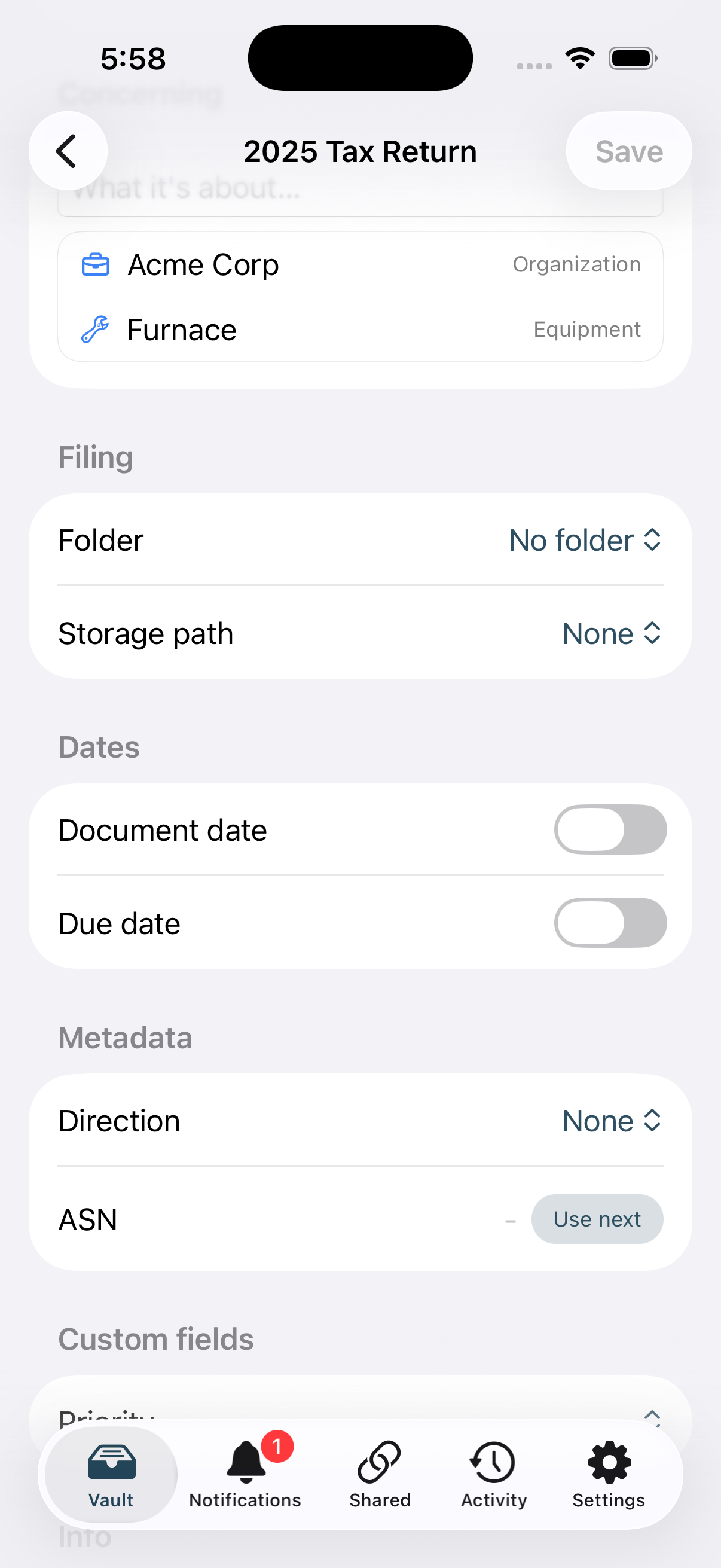 Editing a document's details and metadata on iPhone