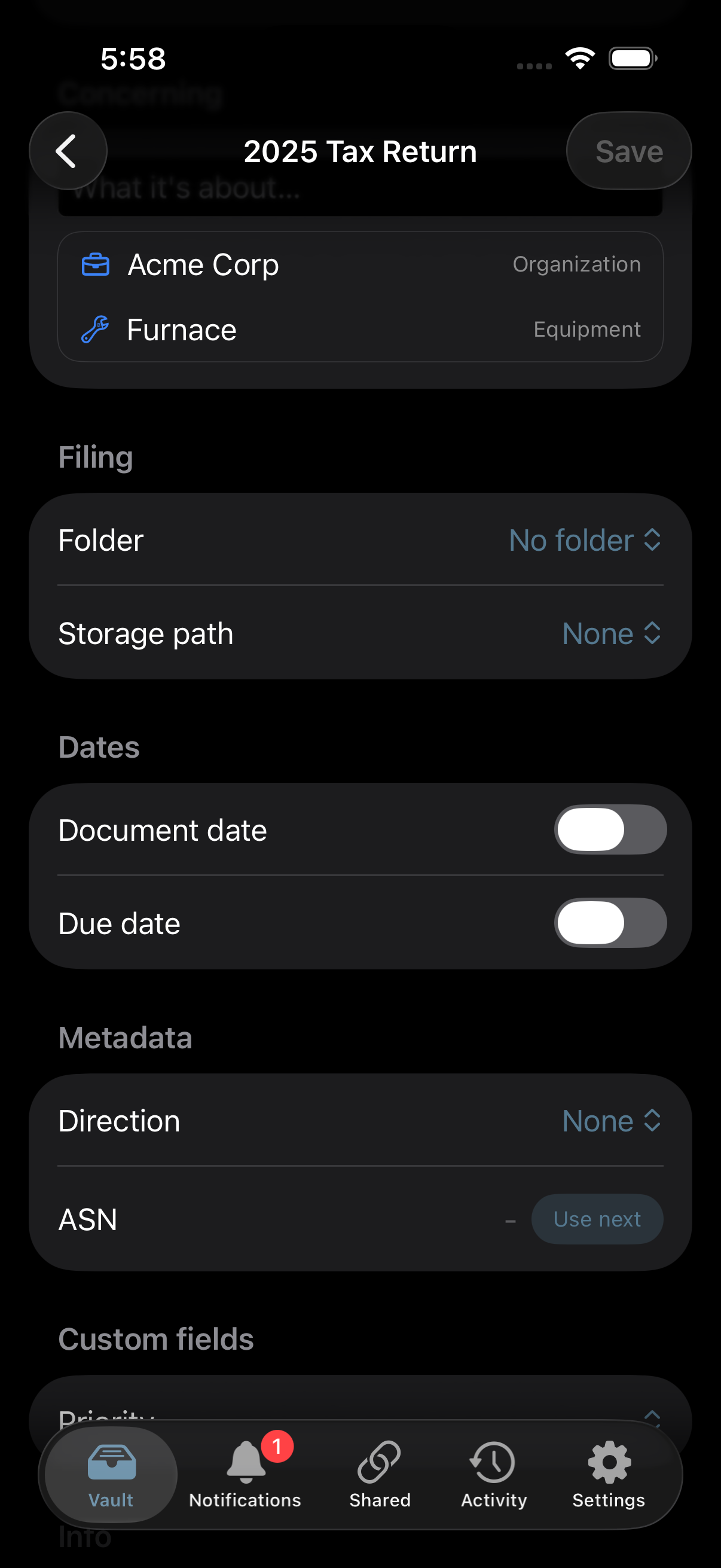 Editing a document's details and metadata on iPhone