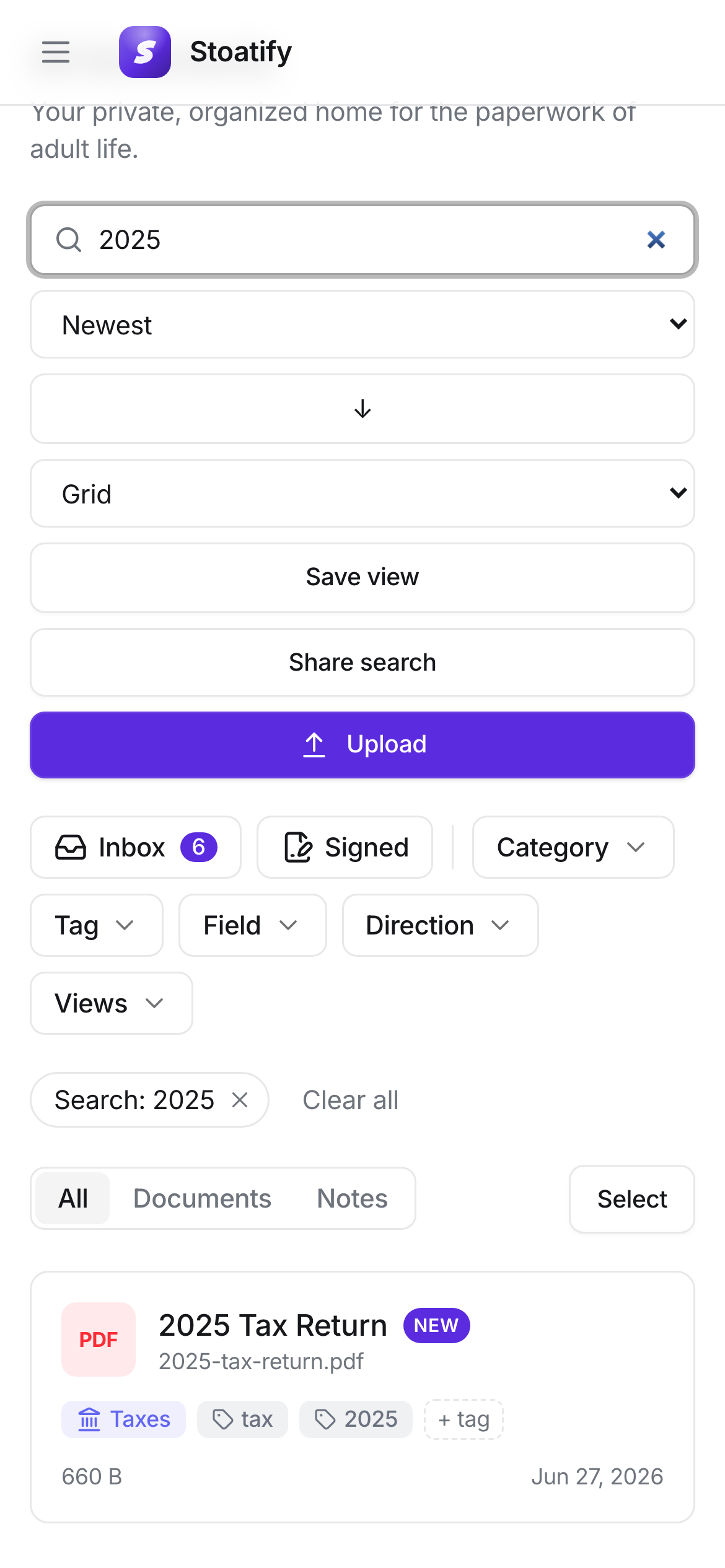 Full-text search across documents in Stoatify